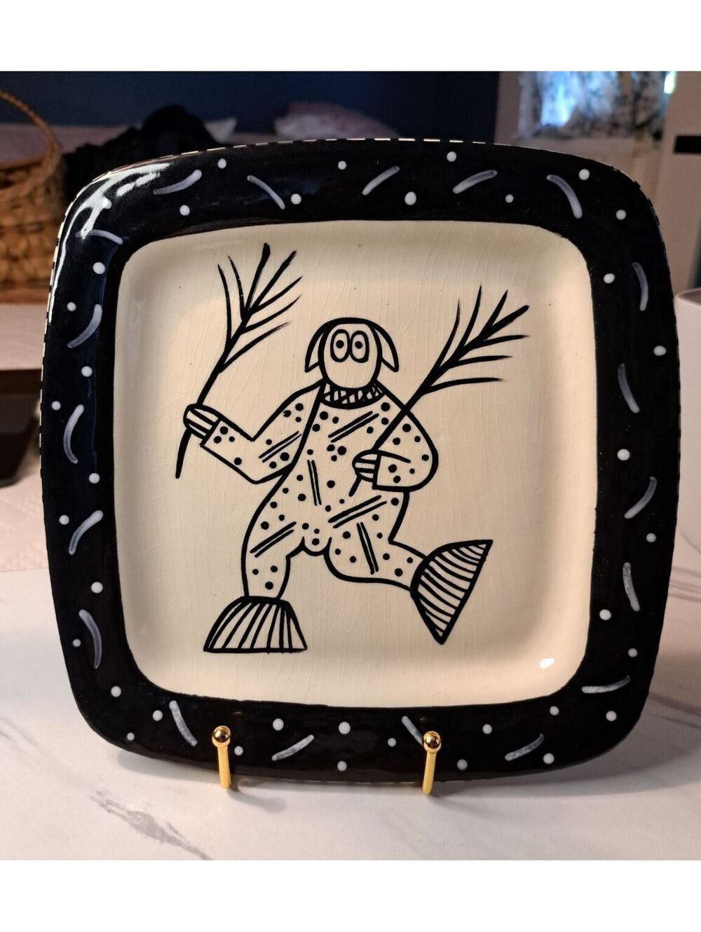 Vintage Artist Signed Mexican Pueblo Tribal Folk Art Plate Koshari Hano Clown 9"